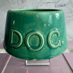 Vintage Italy Ceramic Dog Bowl Turquoise Crackle Glaze Embossed Pet Decor